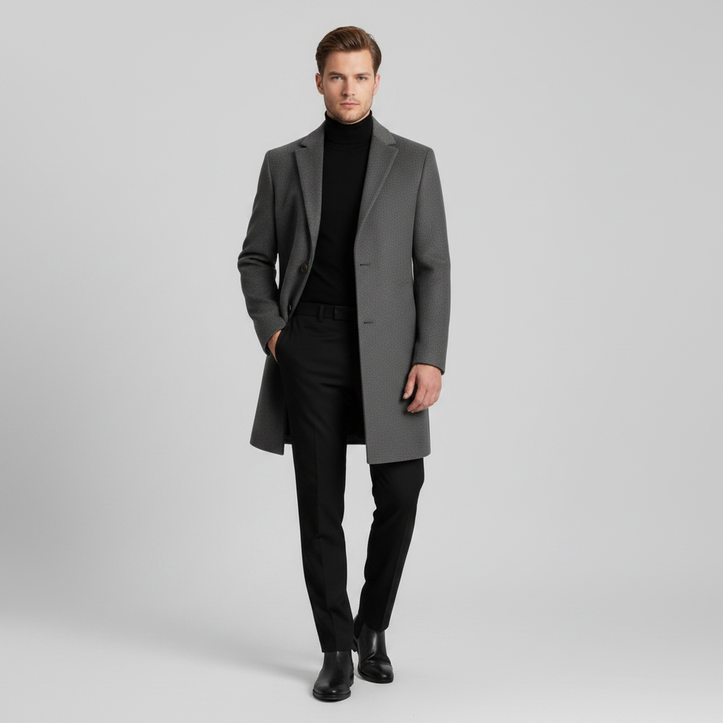 Men's Long Coat | Stylish Notched Lapel Overcoat