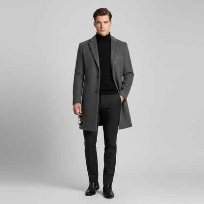 Men's Long Coat | Stylish Notched Lapel Overcoat