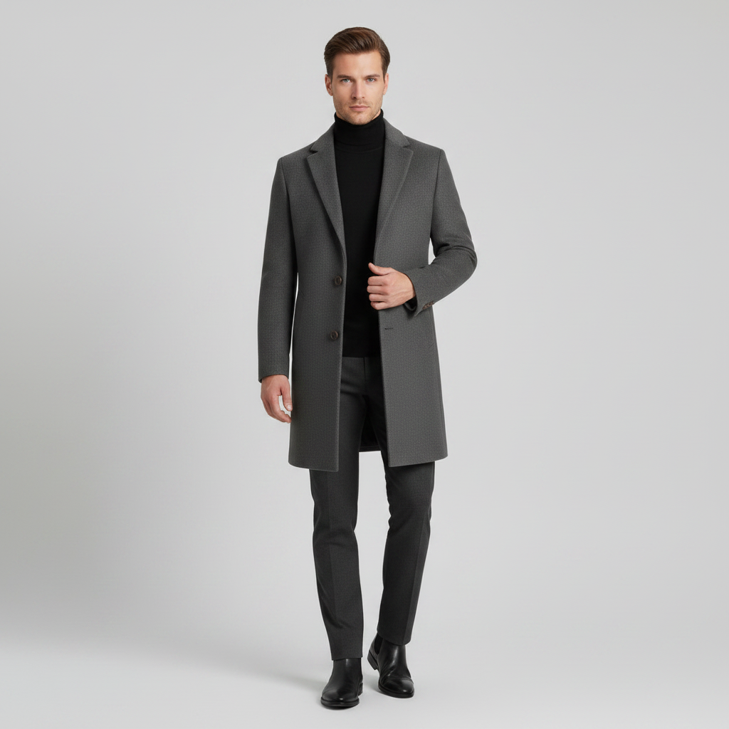 Men's Long Coat | Stylish Notched Lapel Overcoat