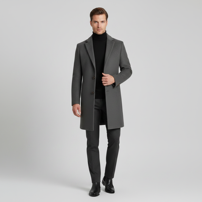 Men's Long Coat | Stylish Notched Lapel Overcoat