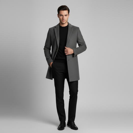 Men's Long Coat | Stylish Notched Lapel Overcoat
