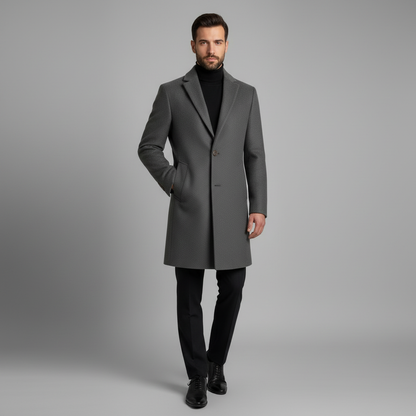 Men's Long Coat | Stylish Notched Lapel Overcoat