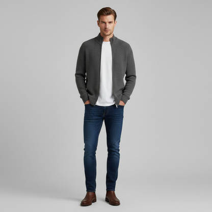Men's Slim Fit Zip Cardigan | Stylish Ribbed Knit Jacket