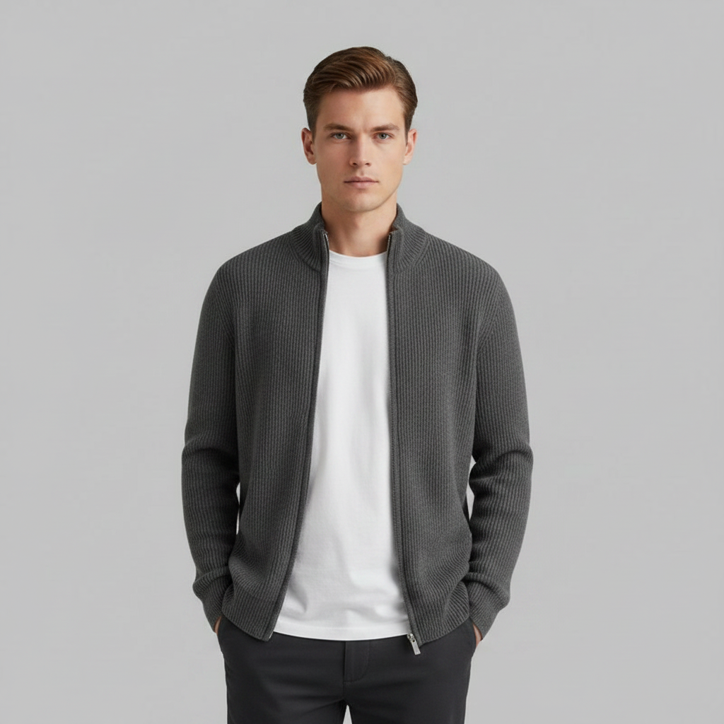 Men's Slim Fit Zip Cardigan | Stylish Ribbed Knit Jacket