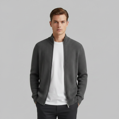 Men's Slim Fit Zip Cardigan | Stylish Ribbed Knit Jacket