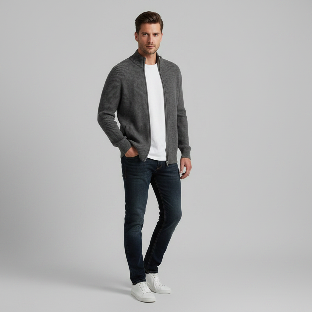 Men's Slim Fit Zip Cardigan | Stylish Ribbed Knit Jacket