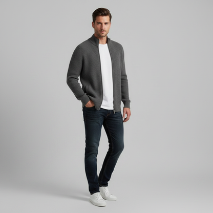 Men's Slim Fit Zip Cardigan | Stylish Ribbed Knit Jacket