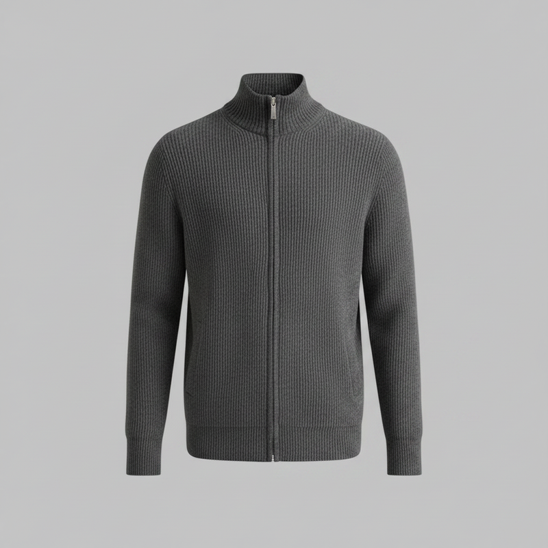 Men's Slim Fit Zip Cardigan | Stylish Ribbed Knit Jacket
