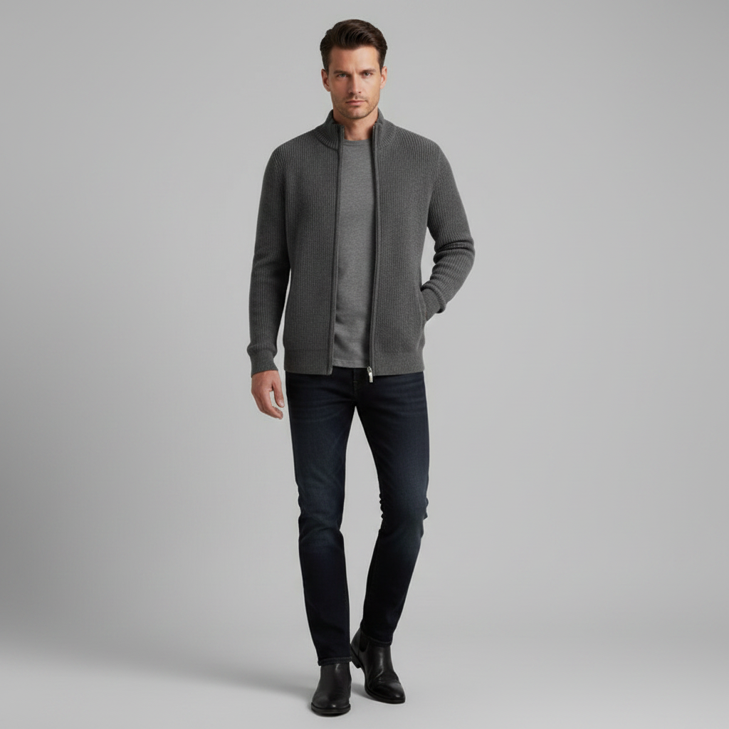 Men's Slim Fit Zip Cardigan | Stylish Ribbed Knit Jacket