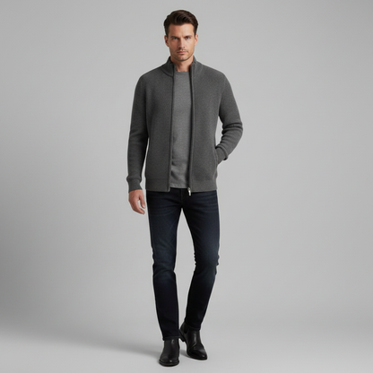 Men's Slim Fit Zip Cardigan | Stylish Ribbed Knit Jacket