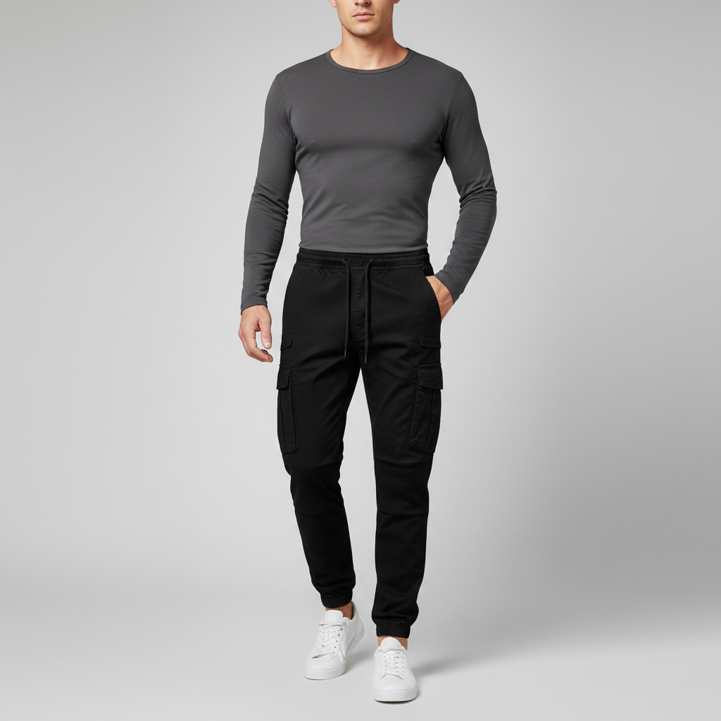 Men's Tactical Cargo Pants | Black Cargo Trousers for Outdoor Use