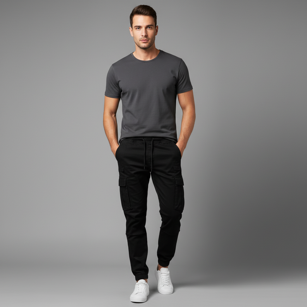 Men's Tactical Cargo Pants | Black Cargo Trousers for Outdoor Use