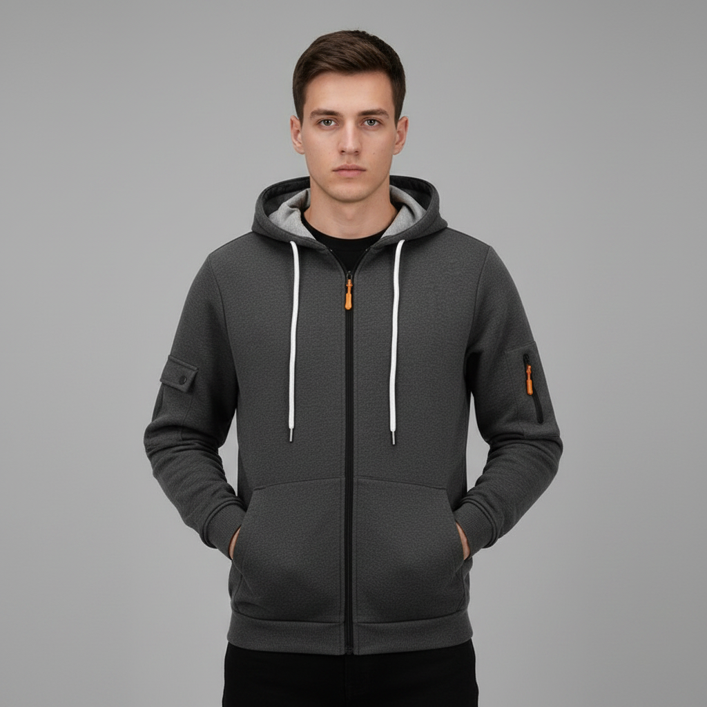 Men's Utility Zip-Up Hoodie | Casual Sweatshirt with Pockets